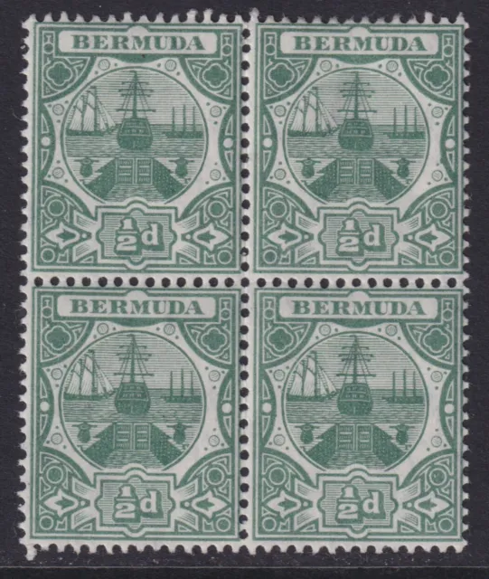 Bermuda 1909 Dock issue mint block of four halfpenny green stamps (cat.£108)