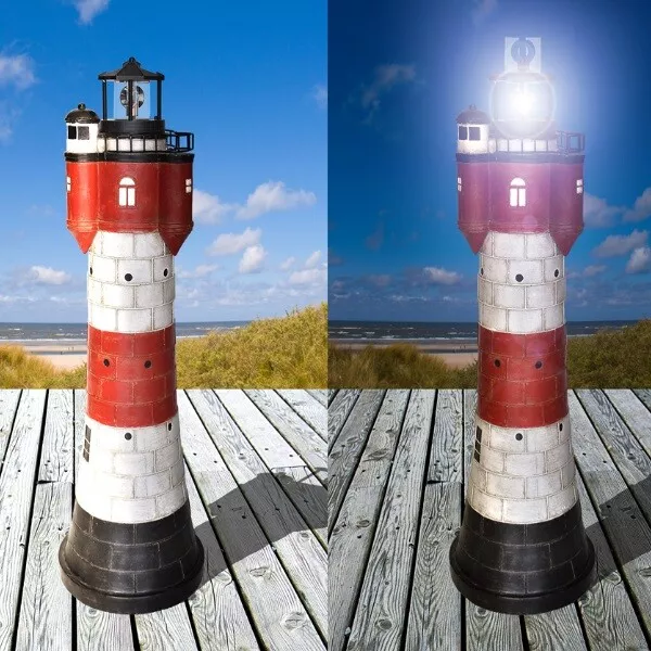 XXL Garten Deko Solar-Leuchtturm ROTER SAND + LED-Beleuchtung Höhe ca. 80 cm