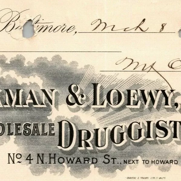1899 Letterhead Billhead Shakman & Loewy Druggists Baltimore - Ephraim Baker*