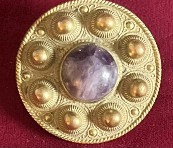 Antique Old  C Clasp Etruscan Celtic Style Brooch! Victorian? Agate?