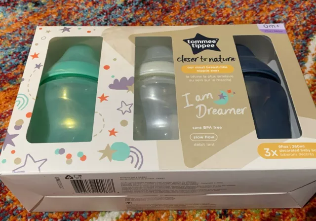 Tommee Tippee Closer To Nature Baby Bottles Rainbow Fun 3 Pack 9 Oz New