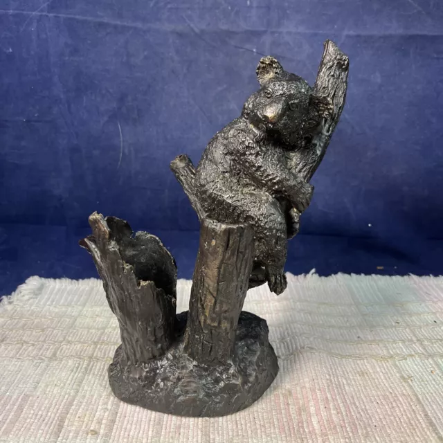 Vintage Bronze KOALA Bear in Tree Sculpture.  Animal Figurine - 7 3/4 Inches