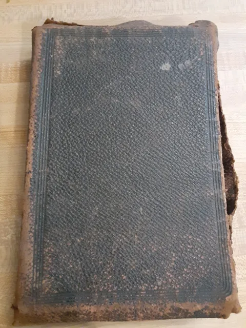 ANTIQUE HOLY BIBLE LEATHER BOUND 1800s  8" X 5 & 1/2"