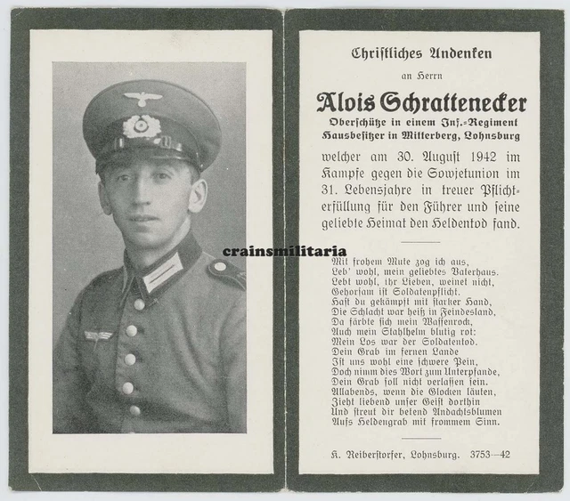 Orig. Sterbebild 6.ID Grenadier ° Lohnsburg + RSHEW Rzschew Russland 1942
