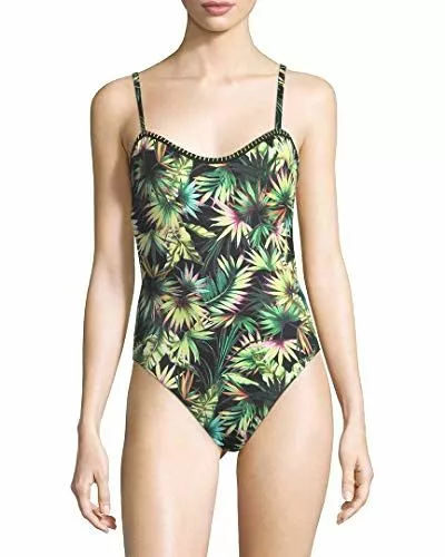 Lucky Brand Junior's Coastal Palms One Piece Swimsuit, Black, SSmall