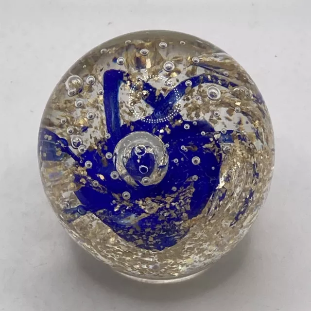 Vintage Art Glass Cobalt Blue Aventurine Gold Sparkle Paperweight