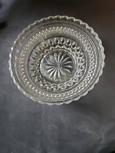 Vintage Bowl Round Clear Cut Glass X Pattern Candy Nut Serving Dish