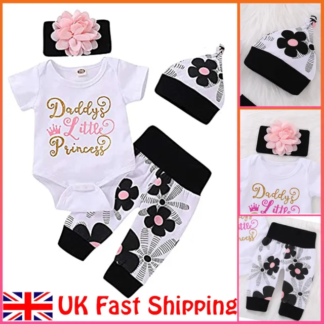 Infant Baby Girl Clothes Set Romper Bodysuit Floral Pants Trousers Outfits 4Pcs