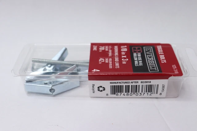 (4-Pk) Everbilt Toggle Bolt with Mushroom Head Screw Zinc Plated 1/8" x 3"