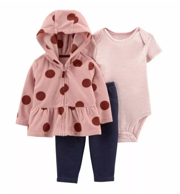Carters Fleece Jacket Pants 3 PIECE 6 Month Baby Girl Set New Pink ALL SEASON