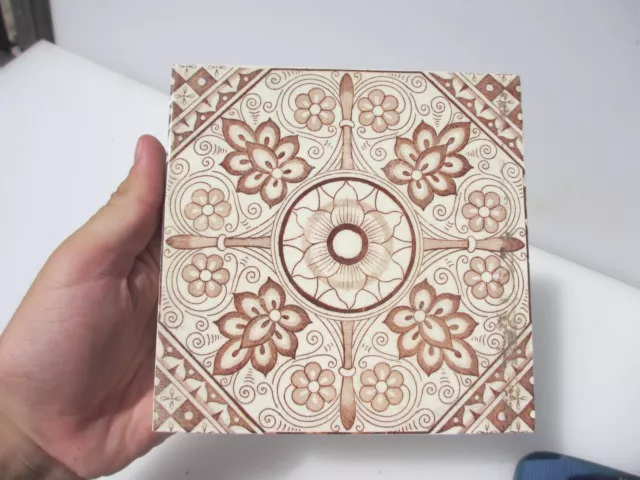 Antique Ceramic Tile Vintage Floral Art Nouveau Flowers Old Victorian MINTON