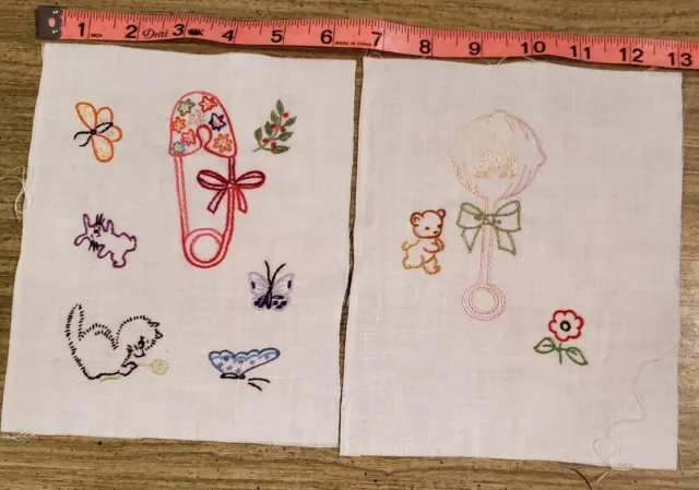 Hand Embroidered Sample Panels 2-6"x8" Baby Theme A69