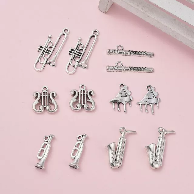 24pcs Musical Instruments Theme Pendant Antique Silver Charms Jewelry 17~35mm