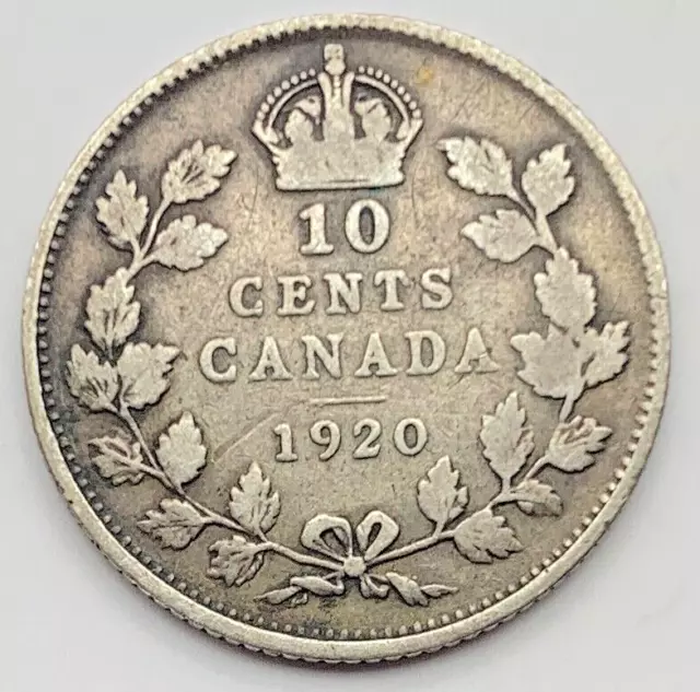 1920 Canada Silver (.800) 10 Cents - Ten Cents Canadian Coin - Free Shipping