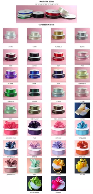 DOUBLE FACED SATIN Ribbon, 50-100yards/Roll, 8 sizes, 34 colors, 100% polyester