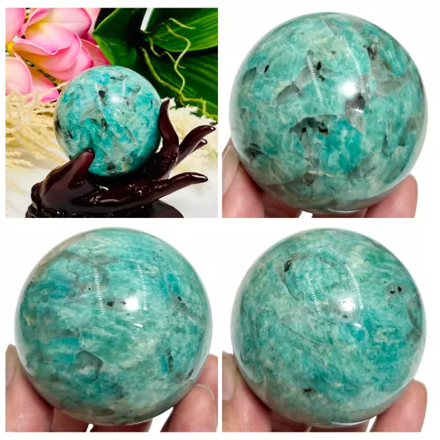 Amazonite with Smoky Quartz Sphere Healing Crystal Ball 294g 64mm