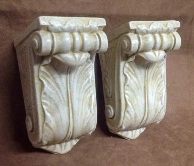 Antique Finish Shelf Acanthus Leaf Wall Corbel Sconce Bracket Pair