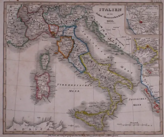 Dated 1831 Universal Atlas Map ~ ITALIEN / ITALY ~(10x12)-#1253