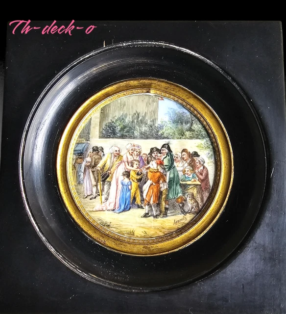 Ancienne Boîte Miniature Ronde En Carton - Motifs Personnages - XIXème - France