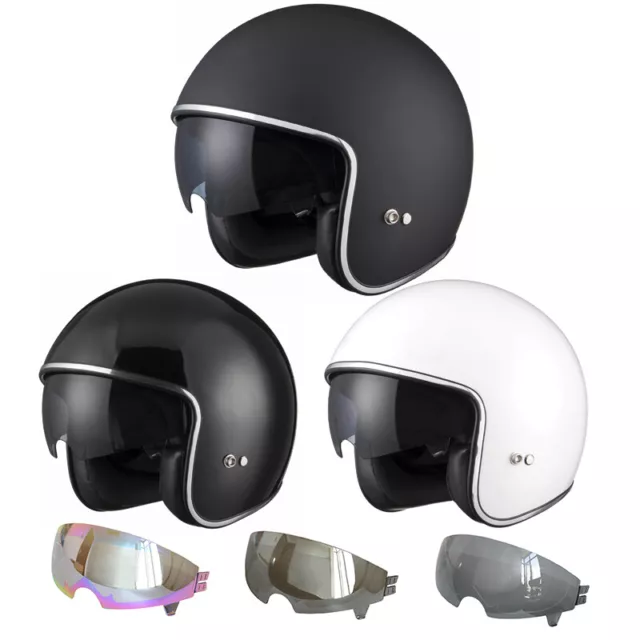 ZORAX Open Face Motorbike Motorcycle Helmet Scooter Integrated Sun Visor Solid