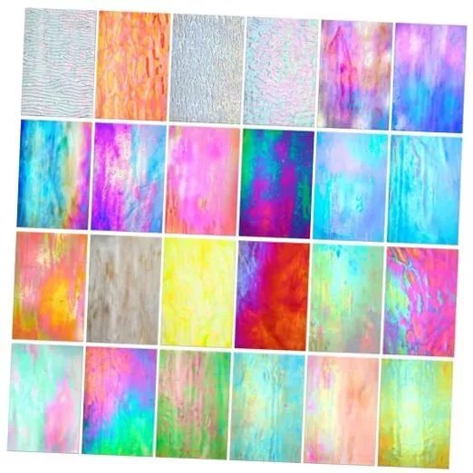24 Pcs Stained Glass Sheets 4 x 6 Inch Stained Glass Supplies for Shiny Color