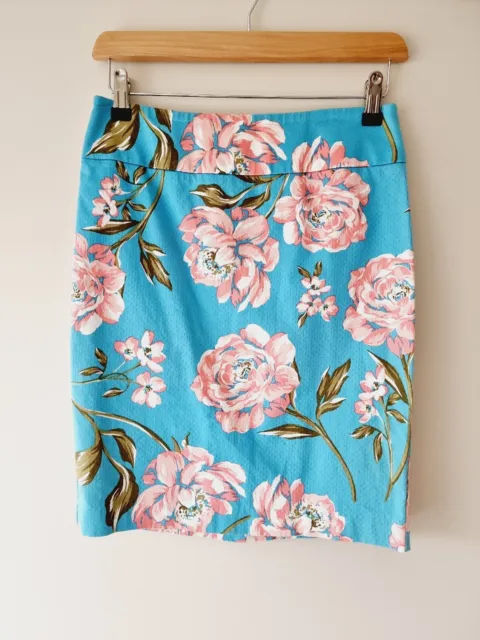 REVIEW Blue & Pink Floral Pencil Skirt SIZE 8