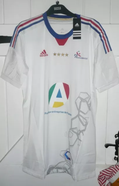 Adidas Mens White Handball Size 11 EX LARGE Techfit Shirt 44/46 NEW BNWT FRANCE