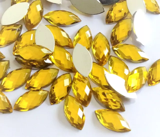 100pcs 7x15mm Gold Horse Eye Strass Acrylic Crystal Non-Hotfix Rhinestones