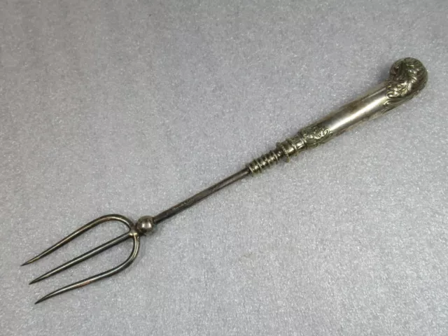 Lot52 - Antique Silver Plated TOAST or TOASTING FORK 10" Long Decorative Handle