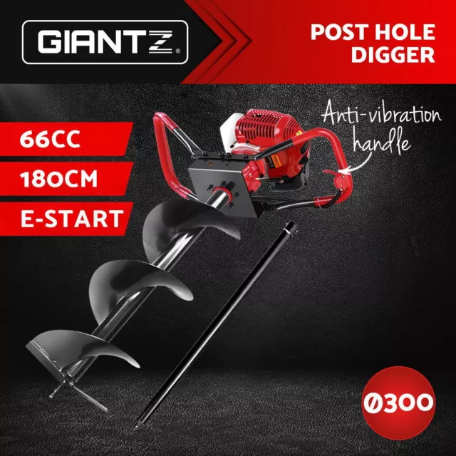 Giantz Post Hole Digger 66CC Petrol Diggers Earth Auger Bits Drill Borer Fence