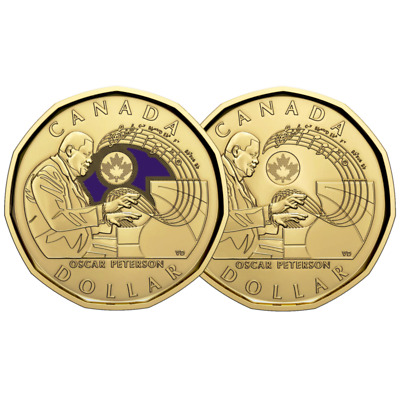BU 2022 Canada Oscar Peterson Loonie Dollar $1 Uncirculated Coin Set (2 Coins)