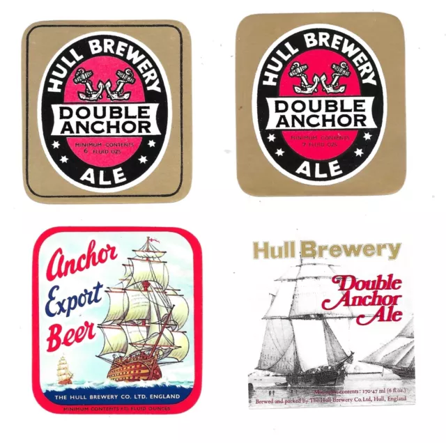 4 UK Beer Bottle Labels HULL BREWERY East Yorkshire Double Anchor Ale