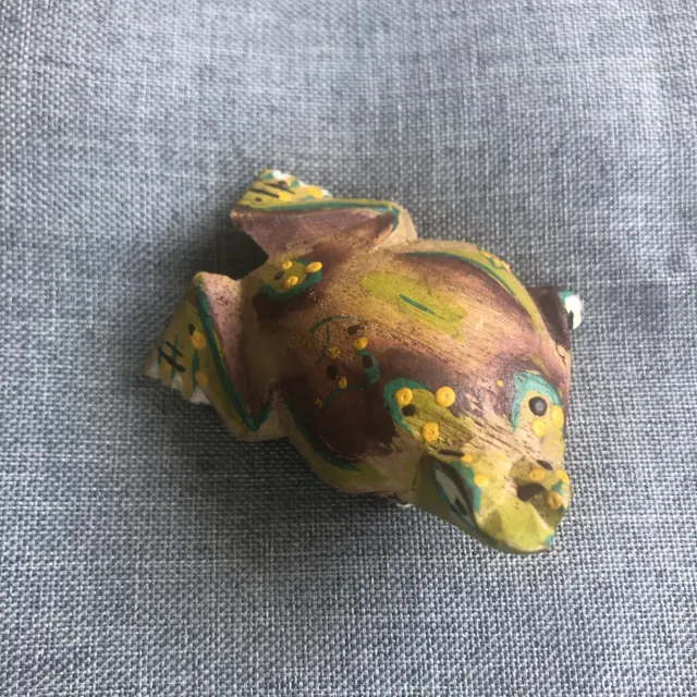 Vintage Carved Hand Painted Frog Toad Amphibian Magnet Colorful Whimsical EUC