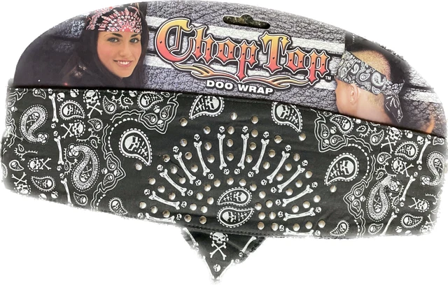 Black Skull Studs Paisley Skull Chop Top Bandanna Head Wrap Sweatband Headband