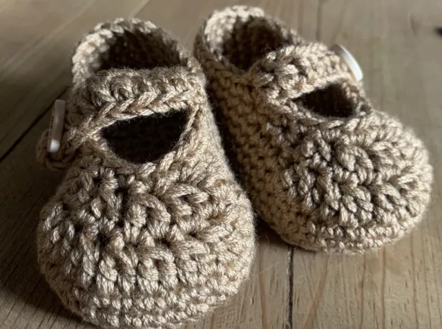 Patucos Bebe Marrón 3/6 Meses Zapato Recién Nacido Ganchillo Crochet Artesanal