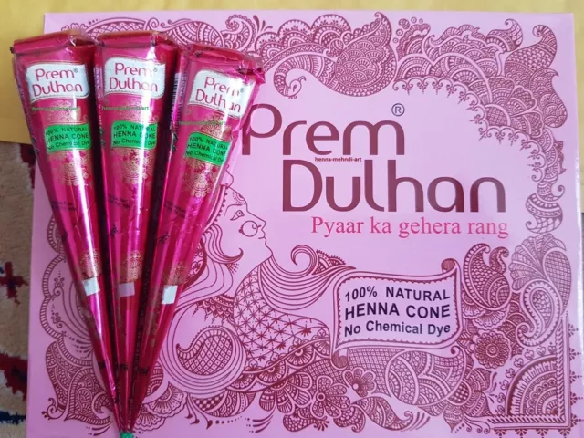3 X Prem Dulhan BRIDAL Henna Mehndi Cones, 100% Natural Henna
