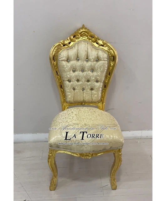 Silla Sillón Barroco Still Luis XV Madera Oro Tela Virginia Swarovski AL182
