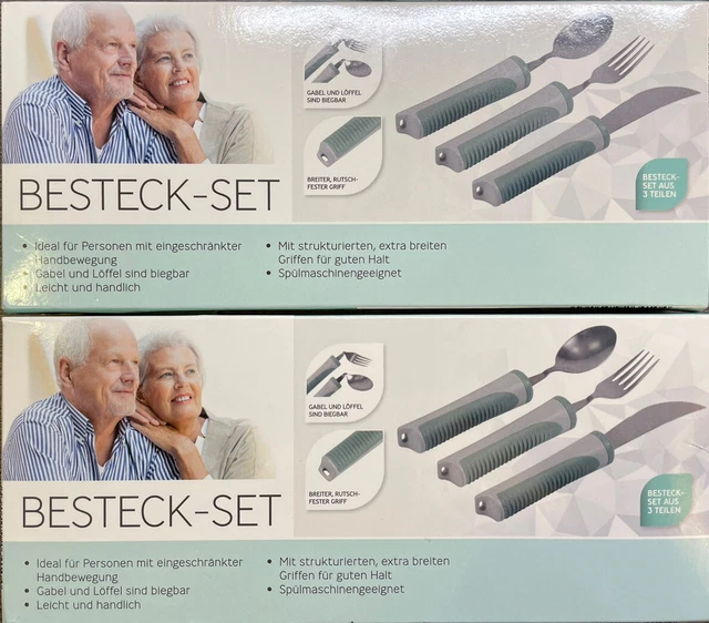 2x Senioren Besteck 6 Teile Seniorenbesteck - Biegbar - Breiter Griff rutschfest