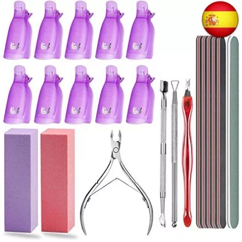 Kit de Herramientas Removedor de Esmalte de Uñas,10 pcs Clip Uñas de Plastico, K