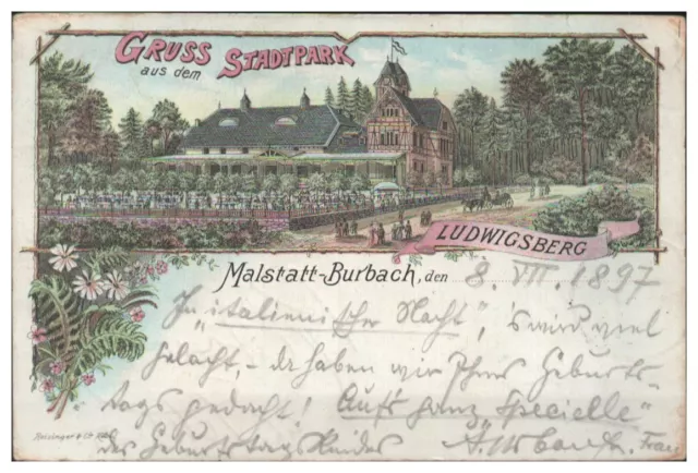 S4476/ Malstatt-Burbach  Saarbrücken  Stadtpark Ludwigsberg Litho Grus aus AK