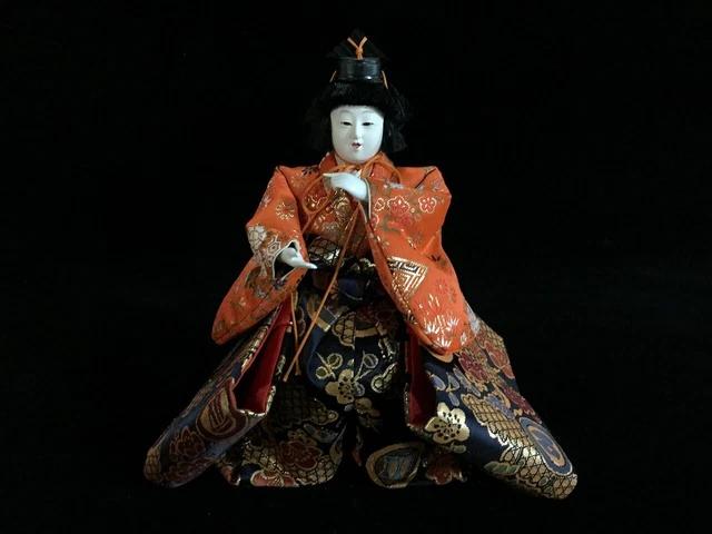 J0015 Japanese Vintage HINA Doll Statue Kimono Black Hair Man Boy OKIMONO