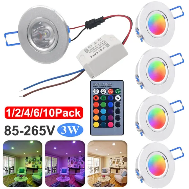 3W RGB Dimmable LED Downlight Recessed Living Room Kitchen Panel Ceiling Light