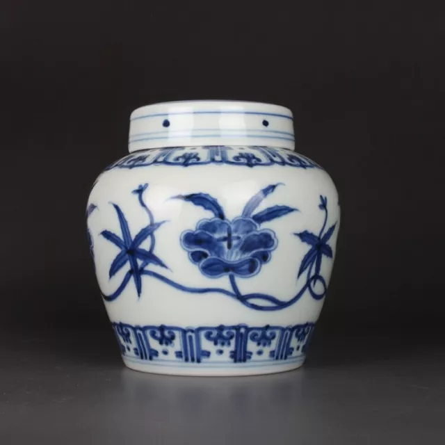 4.13” Chinese Porcelain Ming Dynasty Chenghua Blue And White Okra Tea Caddies 2