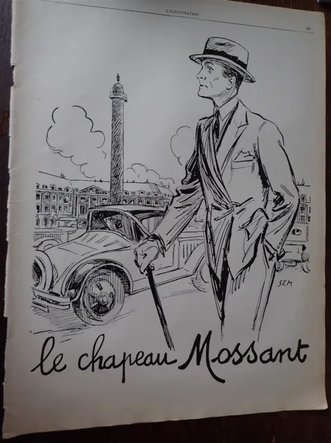 chapeau MOSSANT par SEM + ANSALDO + MAIZENA publicité papier ILLUSTRATION 1927