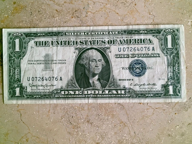 1957-B $1 One Dollar Silver Certificate Blue Seal Avg