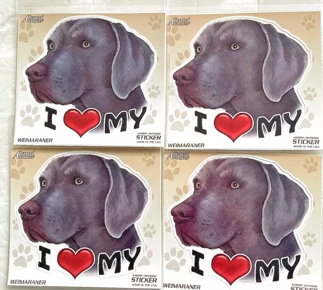 Set of Four Stickers Decals I Love My Weimaraner Dog 4" Car Truck Home Gift