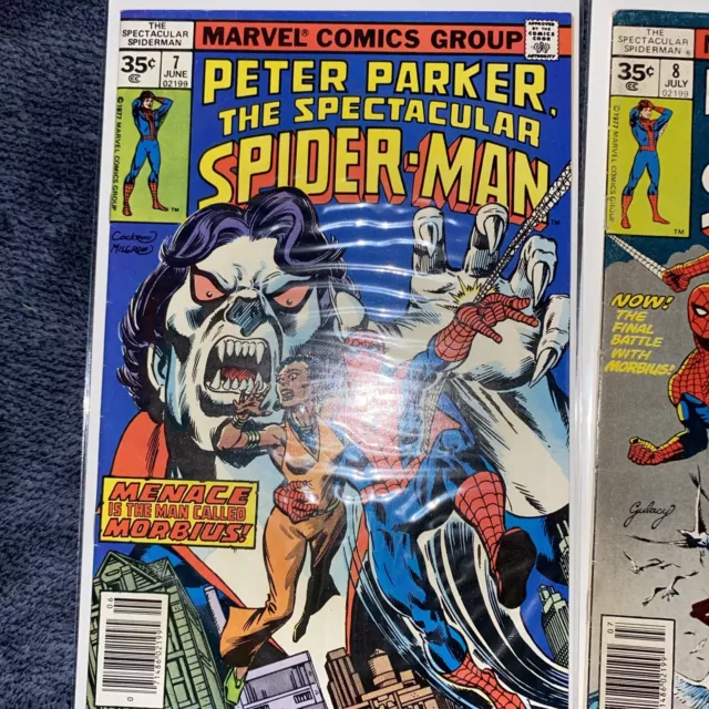 Peter Parker The SPECTACULAR SPIDER-MAN #7,8 30 Cent Variant.   1977  Marvel