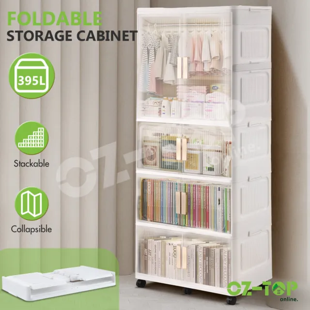 395L Plastic Storage Cabinet Stackable Kitchen Container Wardrobe Box Organiser
