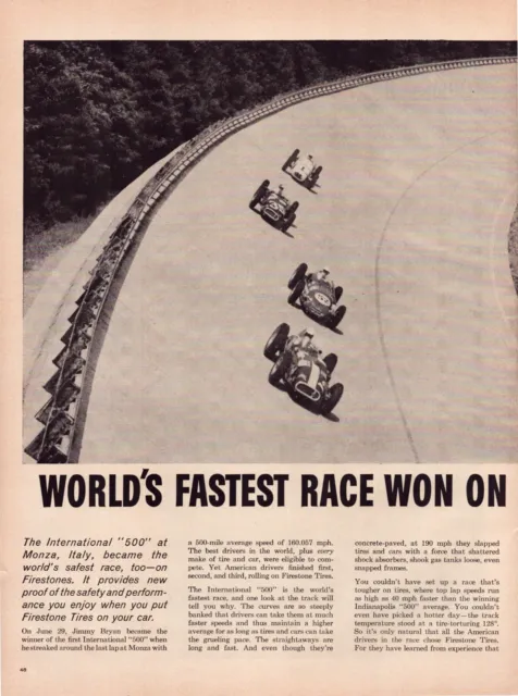 Print Ad Firestone Tires 1957 Indy 500 Racing 2-Page 2-Piece 10.5"x13.5" Each