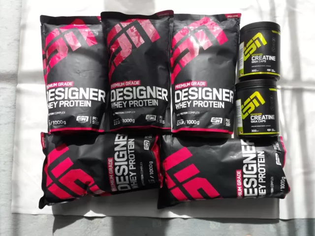 ESN Whey Protein 5  mal 1kg, 2 mal 300 ESN CREATINE Giga Caps + 1 ESN  Shaker